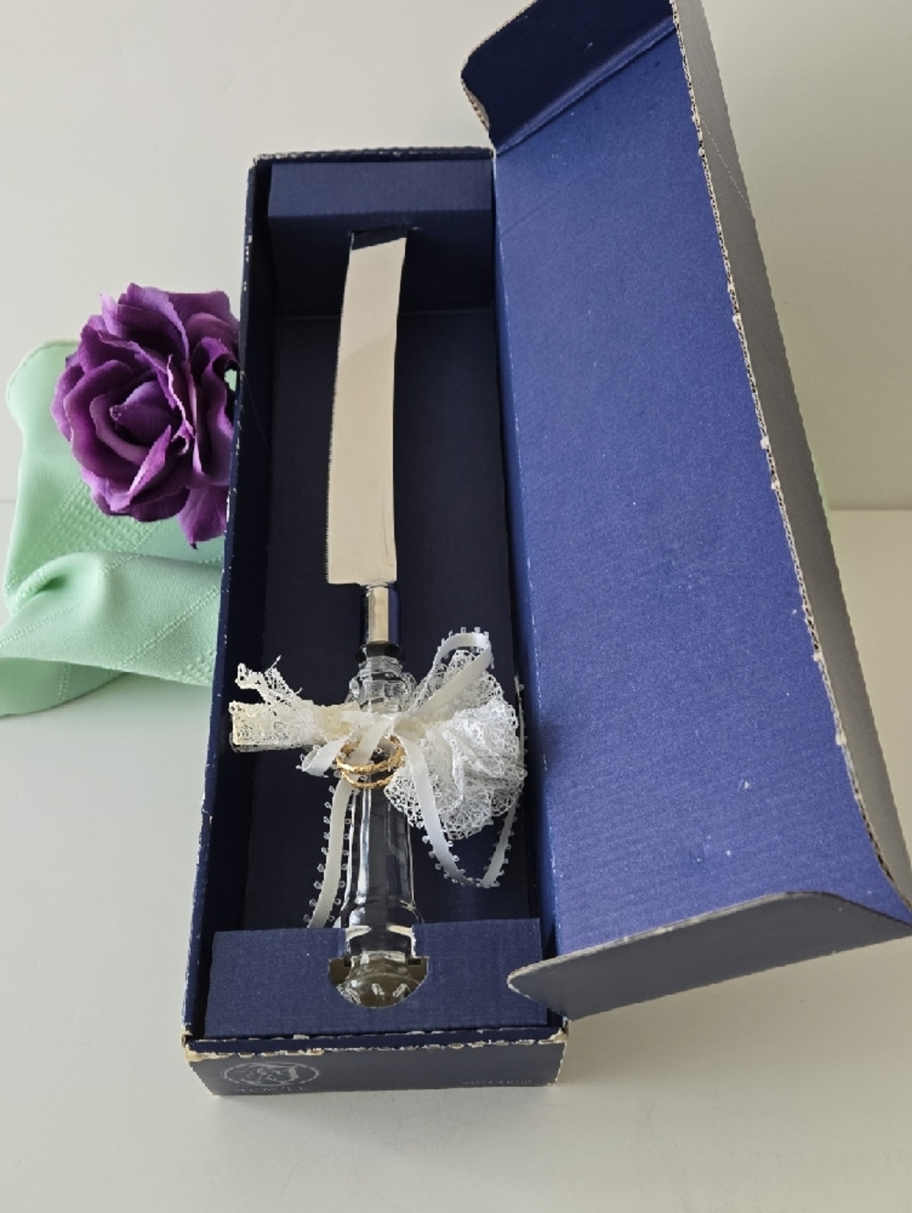 Vintage 1986 Towle Crystal Handle Bridal Cake Knife - 14" Wedding Knife